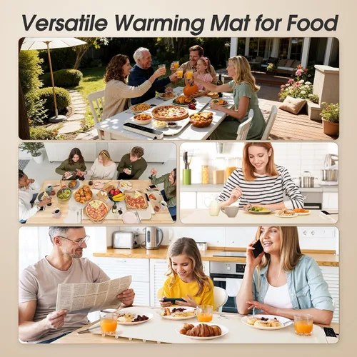 Vista 9 de Vabaso Tapete de calentamiento de alimentos extra grande con aplicación, ajuste de temperatura y temporizador de 37 x 15 pulgadas, se calienta en 5