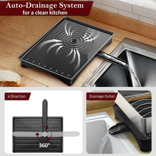 Vista 10 de Escurridor de platos, 2 niveles plegables de acero inoxidable para encimera de cocina, escurridor de platos grande multifuncional con boquilla
