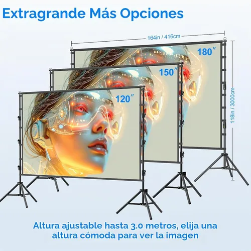 Vista 5 de Pantalla de proyector para exteriores con soporte, pantalla de proyector grande portátil de 120 pulgadas con soporte resistente, pantalla