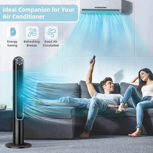 Vista 7 de Tangkula Ventilador de torre de 42 pulgadas con control remoto, ventilador de pie oscilante de 80˚ con pantalla LED, temporizador de 12 horas y 3