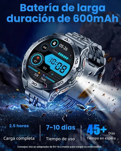 Vista 3 de Military Smart Watch for Men (2 Bands), AMOLED Rugged Tactical Smartwatch with Flashlight & Bluetooth Call, Waterproof Fitness Tracker with 116