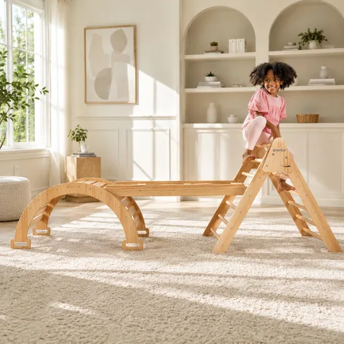 Vista 10 de Avenlur Hazel - Juego de triángulos Pikler 5 en 1, juguetes de escalada para interiores Montessori Climbing Set & Indoor Playground: Triangle