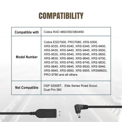 Vista 5 de Lenink Cable de alimentación compatible con Cobra RAD 480i/350/380/450, cable de repuesto, cargador USB compatible con la mayoría de detectores