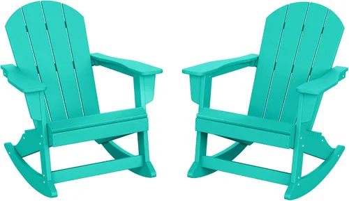 Vista 21 de HDPE Laguna Silla mecedora Adirondack de polietileno para exteriores (juego de 2), color negro