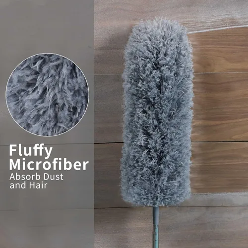 Vista 3 de BOOMJOY Plumero de microfibra con poste de extensión de 100 pulgadas, plumeros para limpiar techos altos, ventiladores, persianas, muebles, gris