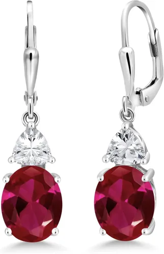 Vista 6 de Gem Stone King 4-6 Cttw Leverback Dangle Earrings For Women Gemstone Birthstone 925 Sterling Silver Oval 10X8MM Trillion 5MM Elegant Drop