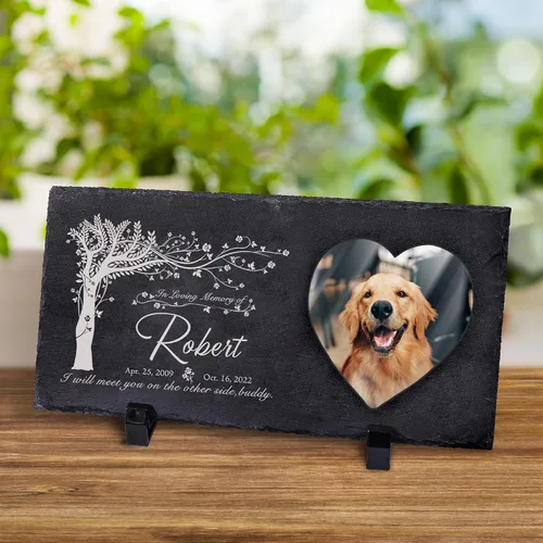Vista 10 de Farfume Piedras conmemorativas personalizadas para mascotas con foto y texto Marcadores personalizados para tumbas para mascotas Lápidas