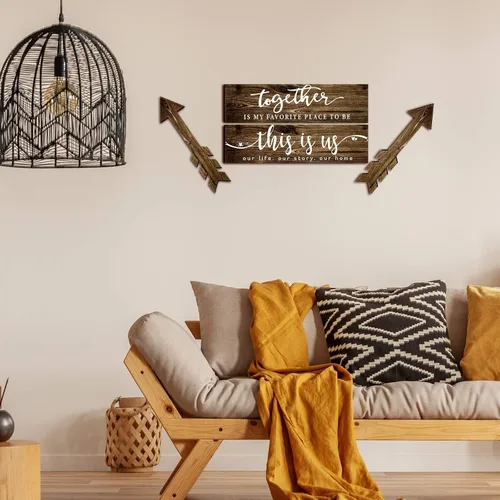 Vista 7 de Jetec 4 piezas de flecha de madera para decoración de pared con texto en inglés "This Is Us Our Life" (This Is Us Our Life) para decoración de pared
