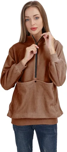 Vista 6 de ALYC Sudadera para transportar mascotas para mujer, diseño de perro y gato, sudadera con bolsa de canguro suave