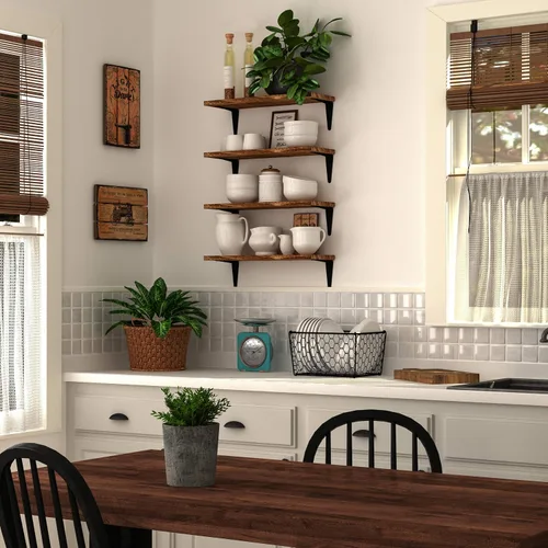 Vista 2 de Wallniture Arras - Estantes flotantes para almacenamiento de pared, estantes de pared de madera para organización y almacenamiento de cocina, juego