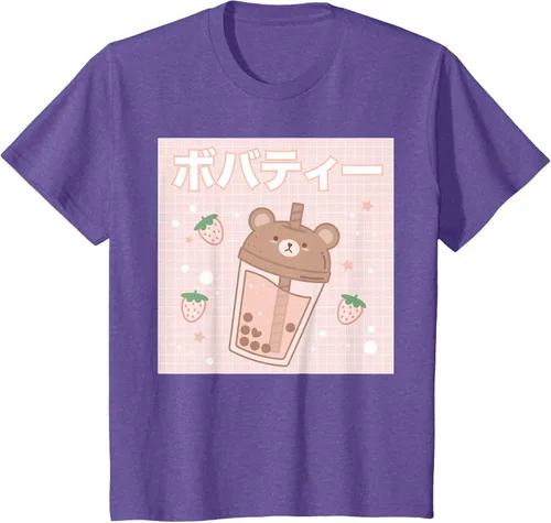 Vista 48 de Camiseta estética Kawaii con diseño de oso lindo y té con leche burbuja, talla S Blanco