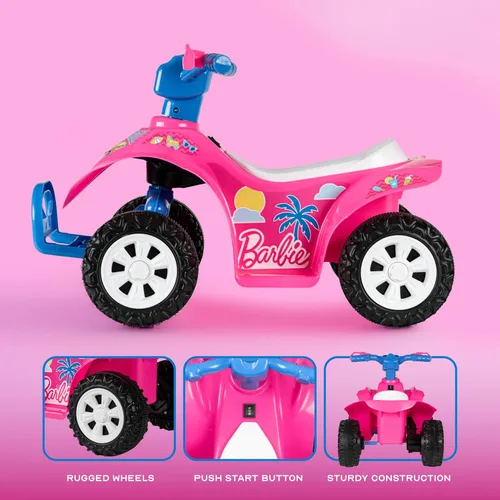 Vista 3 de Barbie - Cuadriciclo 6V para niños, juguete de montar potente y seguro con batería recargable, conducción hacia adelante y hacia atrás, capacidad