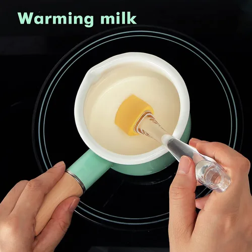 Vista 5 de Cacerola de leche esmaltada, mini calentador de mantequilla de 4 pulgadas, 18.6 fl oz, olla de leche de medio cuarto de galón, pequeña cacerola