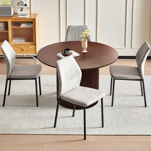 Vista 42 de Juego de 2 sillas de comedor de piel sintética marrón, cómodas sillas de cocina tapizadas sin brazos con patas de metal negro para sala de estar