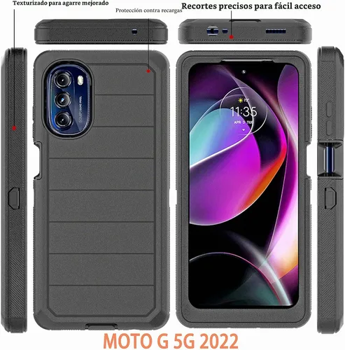 Vista 2 de YmhxcY Funda para Moto G 5G 2022 (sin protector de pantalla) con funda duradera de 3 capas a prueba de caídas, a prueba de golpes, funda de goma