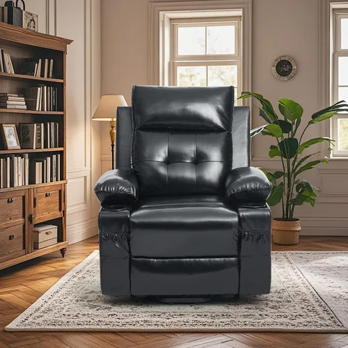 Vista 7 de Silla reclinable eléctrica para personas mayores con masaje y calor, piel sintética, reclinable eléctrico con puertos USB, portavasos, bolsillos
