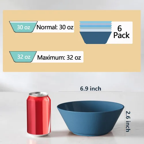 Vista 5 de Tazones de cereales de 32 onzas, cuencos de fibra de paja de trigo irrompible, cuencos de cocina ligeros aptos para microondas y lavavajillas