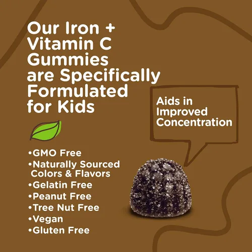 Vista 5 de Viteey - Hierro para niños con vitamina C, sabrosa gomita masticable con sabor a uva Supports Energy, Blood Cell Formulation, Blood Builder Anemia