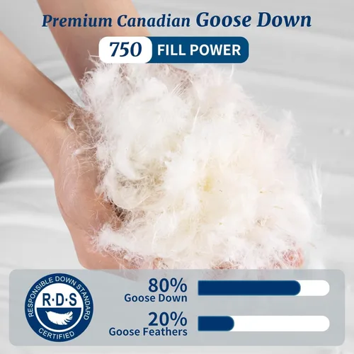 Vista 3 de Canadian Luxury Almohada de plumón de ganso tamaño estándar, poder de relleno 750, 100% algodón con funda de teflón - Almohadas de sueño de ultra