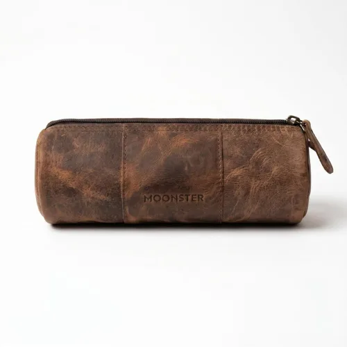 Vista 9 de moonster Estuche para bolígrafos de cuero de búfalo de grano completo, 8x4 pulgadas, cremallera YYK, interior de Linnen, regla de acero inoxidable