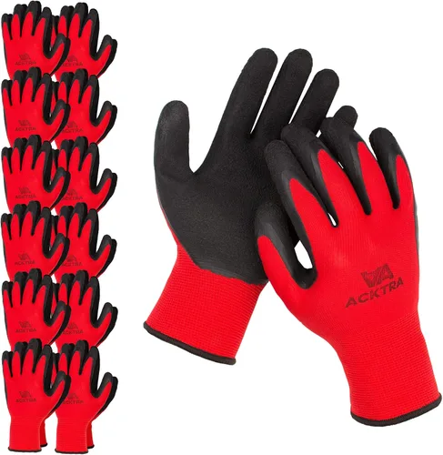 Vista 8 de ACKTRA - Guantes de trabajo de nailon recubiertos de poliuretano premium, 12 pares, puño tejido, para jardinería y uso general, para hombres