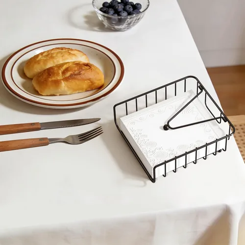 Vista 2 de Paquete de 2 servilleteros para mesa con brazo pesado, servilleteros planos de metal para servilletas de papel, dispensador de servilletas al aire