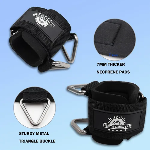 Vista 3 de Puños ajustables para muñeca de neopreno con correas acolchadas para equipos de entrenamiento de fuerza con máquinas de cable