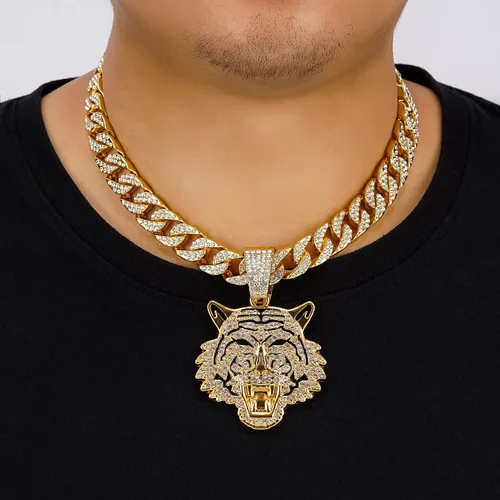 Vista 2 de Miami - Cadena de eslabones cubanos para hombre, chapada en oro plateado, cadena de diamantes para hombre, cadena de 0.51 pulgadas, joyería de hip