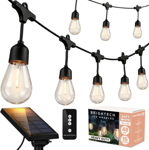 Vista 9 de Brightech Ambience Pro – Cadena de luces para exteriores con control remoto a energía solar con bombillas Edison – Luces de patio impermeables LED