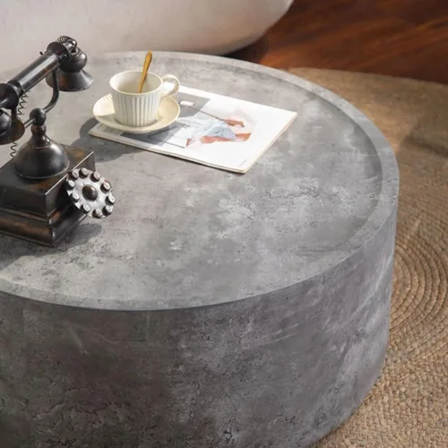 Vista 6 de SSLine Juego de 2 mesas de café modernas de tambor gris piedra con mesa de centro redonda de 31.5 pulgadas y mesa auxiliar para sala de estar Gris