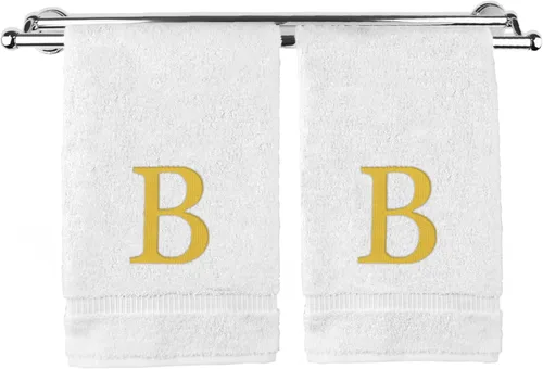 Vista 104 de Toalla de mano monogramada, regalo personalizado, juego de 2 - Toalla bordada con letra de bloque dorada - Extra absorbente 100% algodón turco
