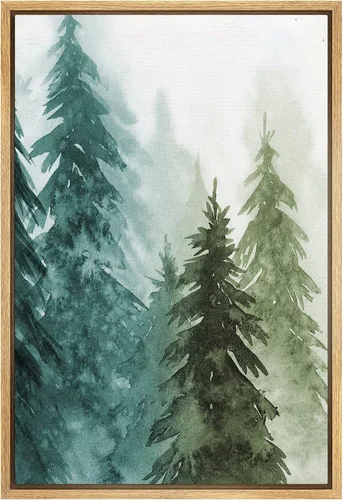 Vista 19 de SIGNWIN Lienzo enmarcado para pared, diseño de planta de bosque de montaña verde pastel, naturaleza, ilustraciones de área silvestre, arte moderno
