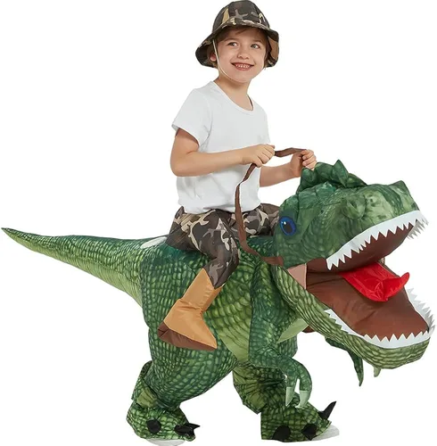 Vista 2 de One Casa - Disfraz inflable de dinosaurio para montar en T-Rex, divertido disfraz de Halloween para niños