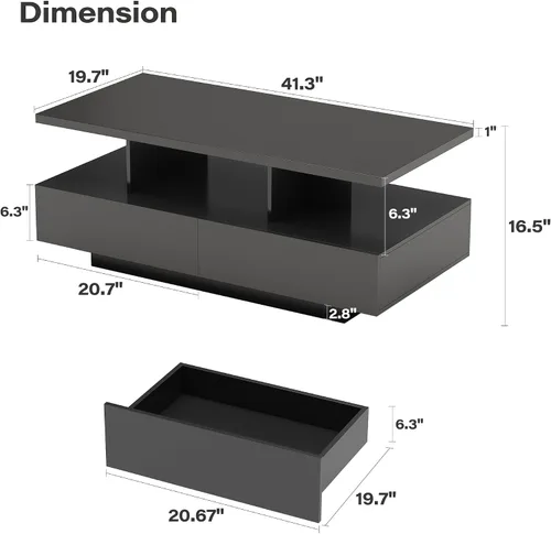 Vista 2 de LAUSAINT HOME Mesa auxiliar LED con almacenamiento, moderna mesa de centro iluminada de 2 niveles con aplicación y control remoto, más de 60,000
