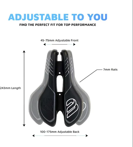 Vista 6 de BiSaddle SRT 2.0 - Sillín de bicicleta ajustable sin nariz con rieles de titanio, ajuste personalizado, cómodo, negro con detalles grises