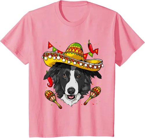 Vista 13 de Cinco de Mayo Border Collie Hombres Mujeres Niños Sombrero Camiseta Negro