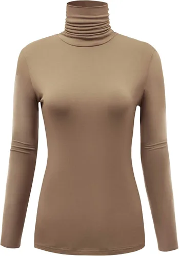 Vista 15 de AUHEGN - Camiseta de cuello alto con manga larga, ligera y ajustada para mujer, con cuello de tortuga (talla S-XXL)