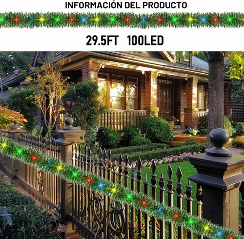 Vista 3 de TW SHINE - Guirnalda de Navidad preiluminada de 9,1 m, decoraciones con 100 luces LED, guirnaldas artificiales de pino con 8 modos, guirnalda verde