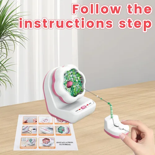 Vista 5 de Spinner eléctrico de cuentas de arcilla con base, Spinner de cuentas de arcilla para hacer pulseras con 2 agujas, máquina giratoria de cuentas