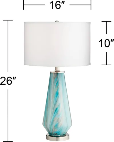Vista 4 de Possini Euro Design Jaime - Juego de 2 lámparas de mesa modernas de 26 pulgadas de alto, diseño de remolinos azules y grises ahumados, tela blanca