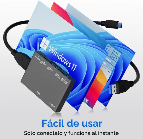 Vista 6 de Lector de tarjetas de memoria múltiple 7 en 1, lector de tarjetas SD USB 3.0 (5Gbps) Lectura simultáneamente 7 tarjetas para tarjeta de memoria