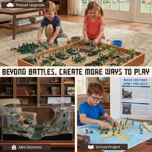 Vista 5 de LovesTown 200 soldados de juguete del ejército para hombres, juguetes militares clásicos para niños de más de 3 años, proyectos escolares, dioramas