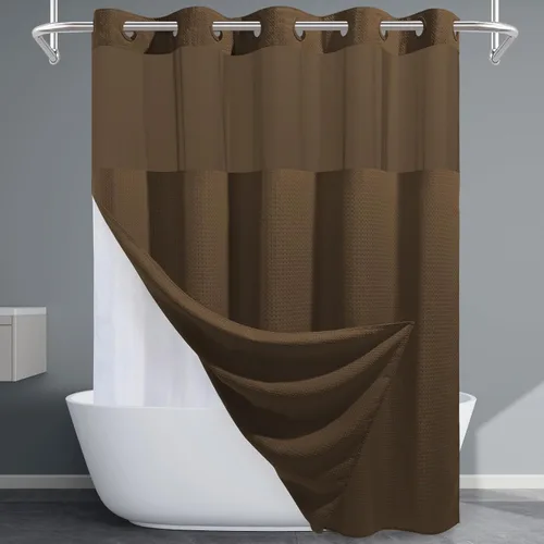 Vista 29 de EUTXL Cortina de ducha beige sin gancho con forro a presión, 230 GSM, cortinas de ducha para baño, 71 pulgadas de ancho x 74 pulgadas de alto