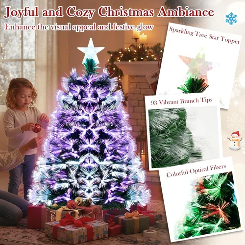 Vista 3 de DREAMADE Árbol de Navidad de fibra óptica, árbol de Navidad preiluminado de 3 pies con luces multicolor, 93 puntas de ramas y estrella superior