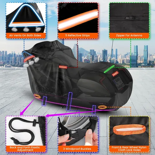 Vista 2 de Cubierta para motocicleta 420D resistente para modelos de turismo Harley Davidson Road King, impermeable al aire libre, protección contra lluvia, UV