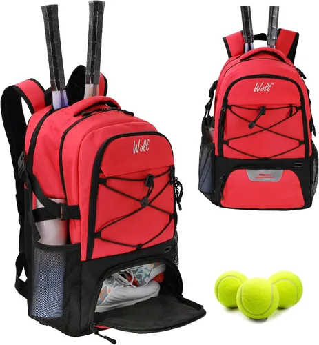 Vista 9 de Mochila para raqueta de tenis WOLT - Mochila grande para raqueta de tenis para hombres y mujeres - Compartimento ventilado para zapatos - Capacidad