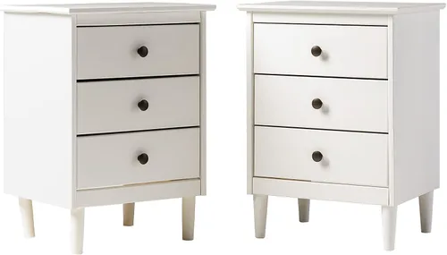 Vista 15 de Walker Edison Myron Modern - Juego de 2 mesitas de noche de madera maciza de 3 cajones, 2 unidades, color caramelo Blanco