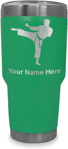 Vista 21 de LaserGram Vaso aislado al vacío de 20 onzas, Karate Man, grabado personalizado incluido (negro) Engraved Gift, Vacuum Insulated Stainless Steel