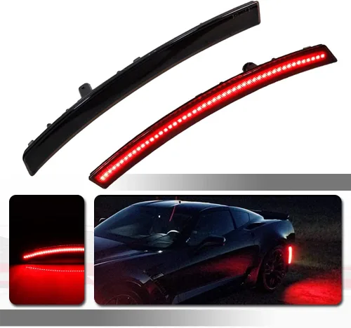 Vista 8 de Juego de 4 lámparas LED ámbar y rojo ahumadas compatibles con Chevrolet Corvette C7 2014 2015 2016 2017 2018 2019 Reemplazar OEM parachoques