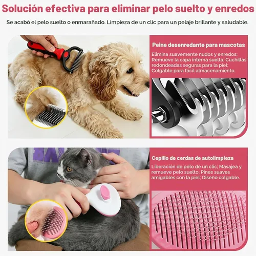 Vista 4 de 11 Piece Dog Grooming Kit - Hair, Nail, Massage Bath Supplies For Pets Cats Pink